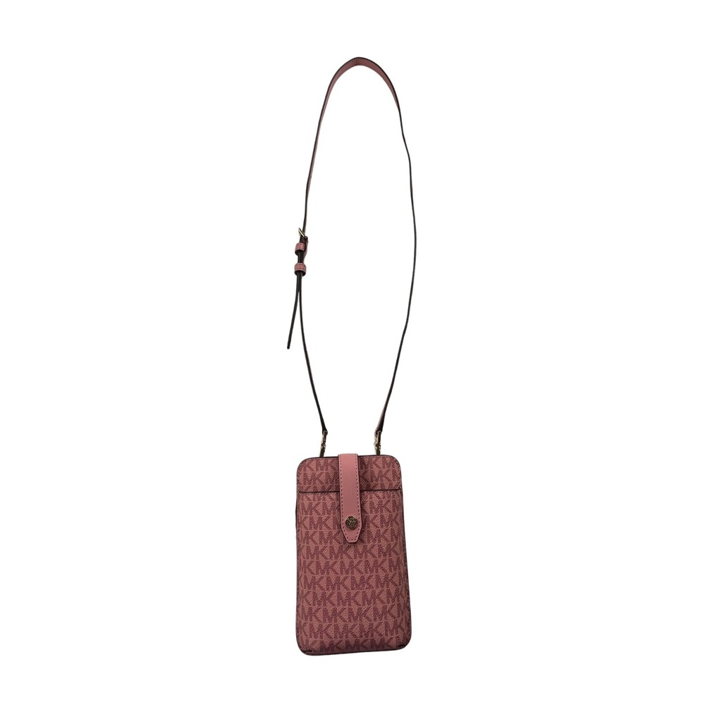 NWT Michael Kors Women Jet Set Travel Phone Crossbody Pink MK Logo Canvas Travel - Picture 4 of 8